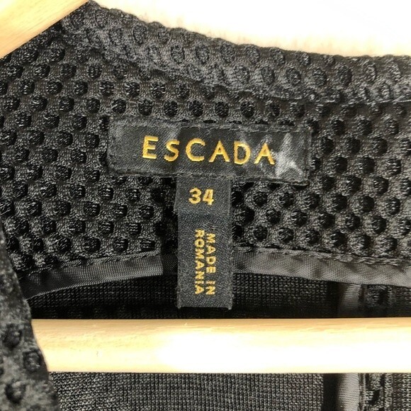 Escada Mesh Sheath Dress Patch Pockets Black Cap Sleeve 34 - Picture 4 of 8